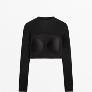 Oysho Black Long Sleeve Crop Top
